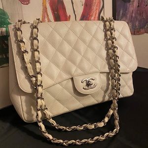 White Jumbo Classic Chanel Bag